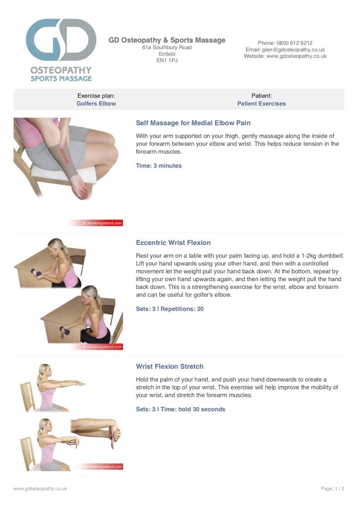 golfers elbow / lateral epicondylitis exercises